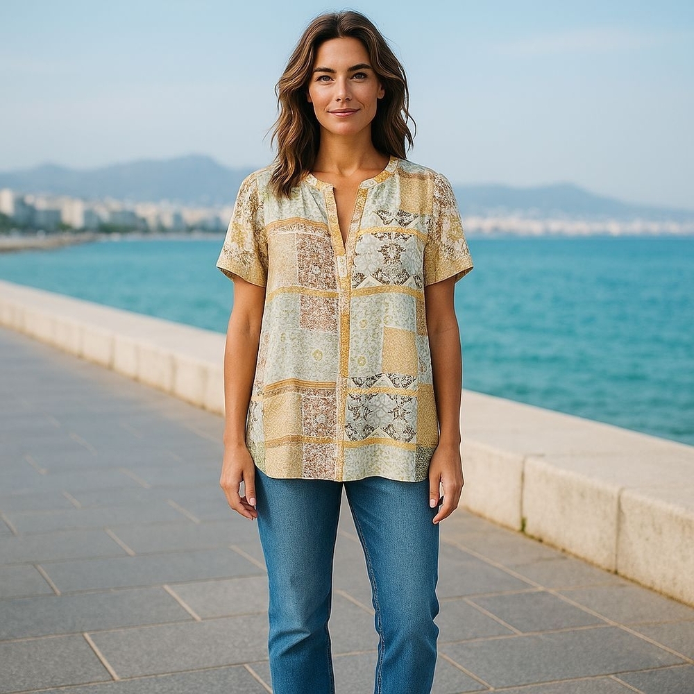 Pleione Yellow Cream Patchwork Blouse